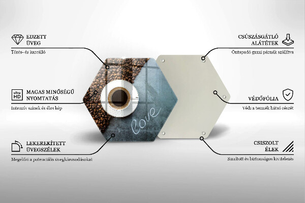 Üveg vágódeszka Kávébab és csésze