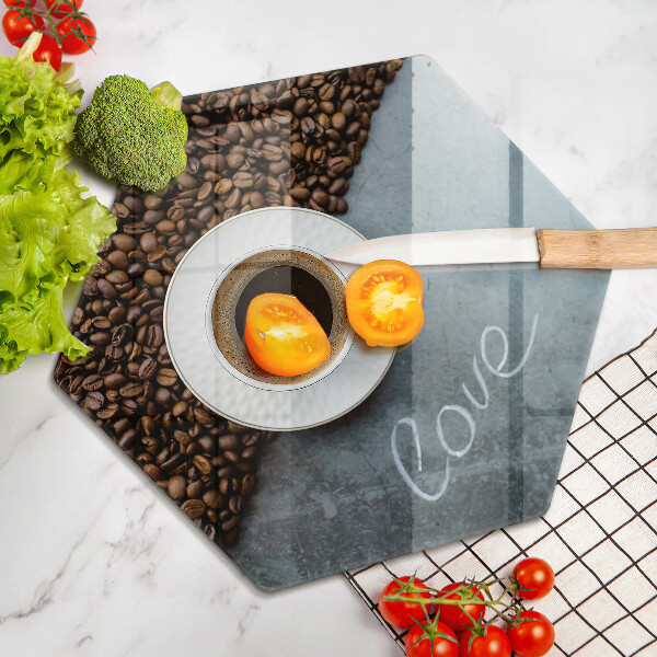 Üveg vágódeszka Kávébab és csésze