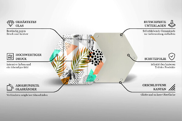 Üveg vágódeszka Boho levelek minta