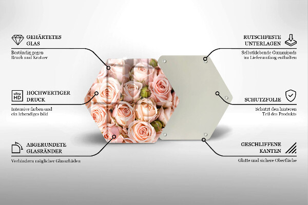 Üveg vágódeszka Csokor finom rózsa