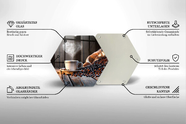 Üveg vágódeszka Kávéscsésze és szív