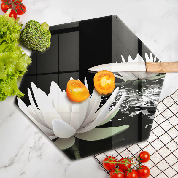 Üveg vágódeszka Fehér liliomok a vízen