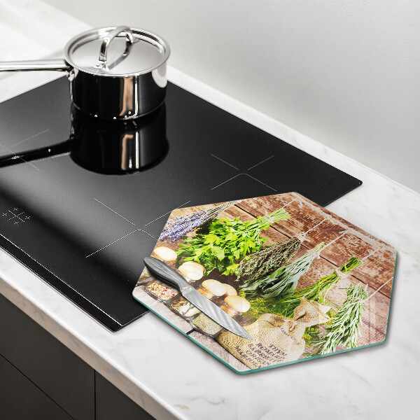 Üveg vágódeszka Gyógynövények fűszerek és fa