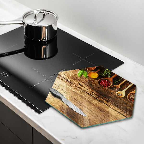 Üveg vágódeszka Fakanál fűszerek