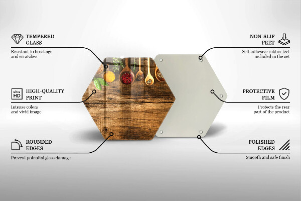 Üveg vágódeszka Fakanál fűszerek