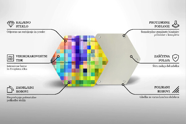 Üveg vágódeszka Színes pixel négyzetek