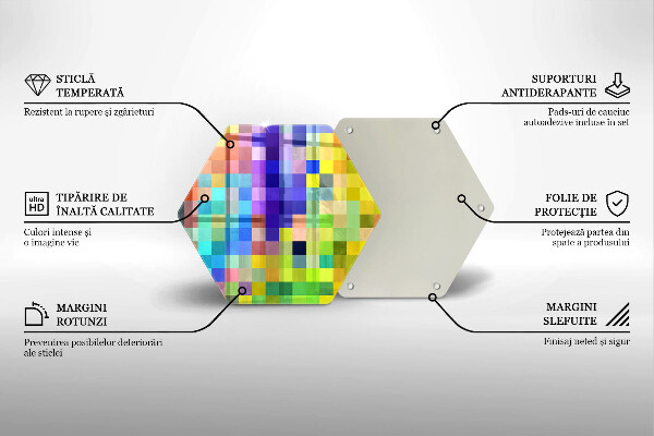 Üveg vágódeszka Színes pixel négyzetek