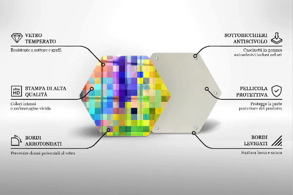 Üveg vágódeszka Színes pixel négyzetek