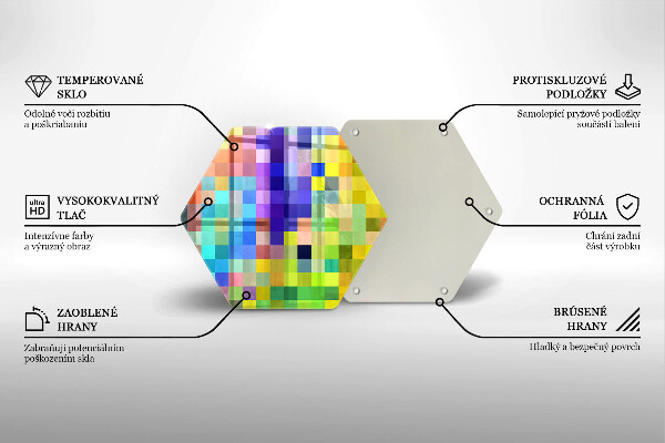 Üveg vágódeszka Színes pixel négyzetek