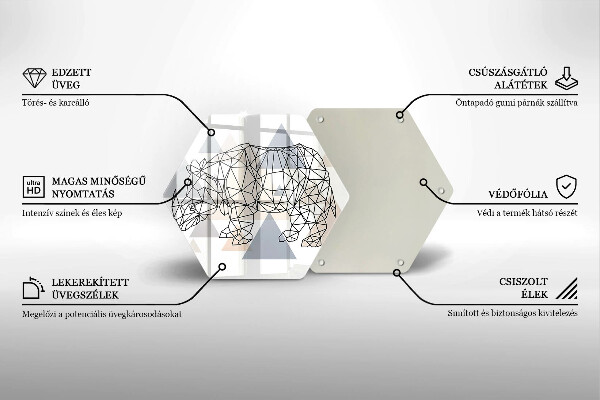 Üveg vágódeszka Line art orrszarvú