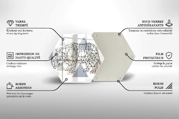 Üveg vágódeszka Line art orrszarvú