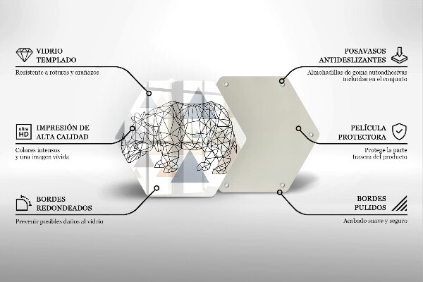 Üveg vágódeszka Line art orrszarvú