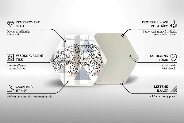Üveg vágódeszka Line art orrszarvú
