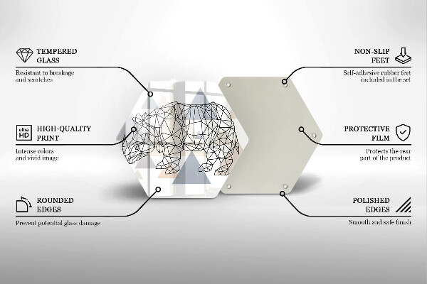 Üveg vágódeszka Line art orrszarvú