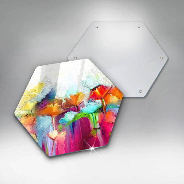 Üveg vágódeszka Festett virágok