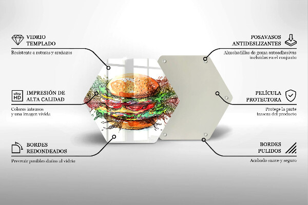 Üveg vágódeszka Hamburger rajz