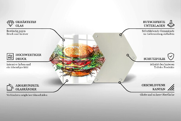 Üveg vágódeszka Hamburger rajz