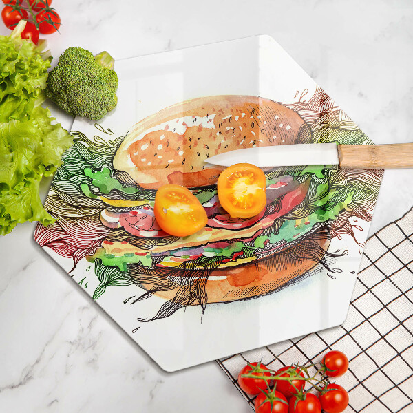 Üveg vágódeszka Hamburger rajz