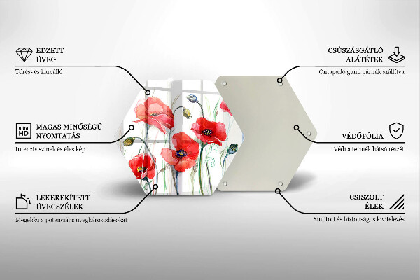 Üveg vágódeszka Piros pipacs virágok