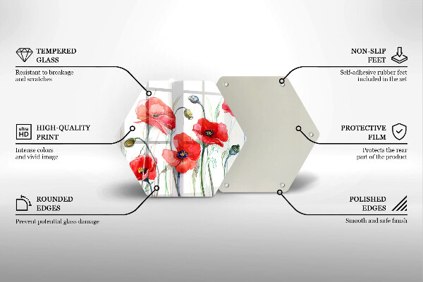 Üveg vágódeszka Piros pipacs virágok