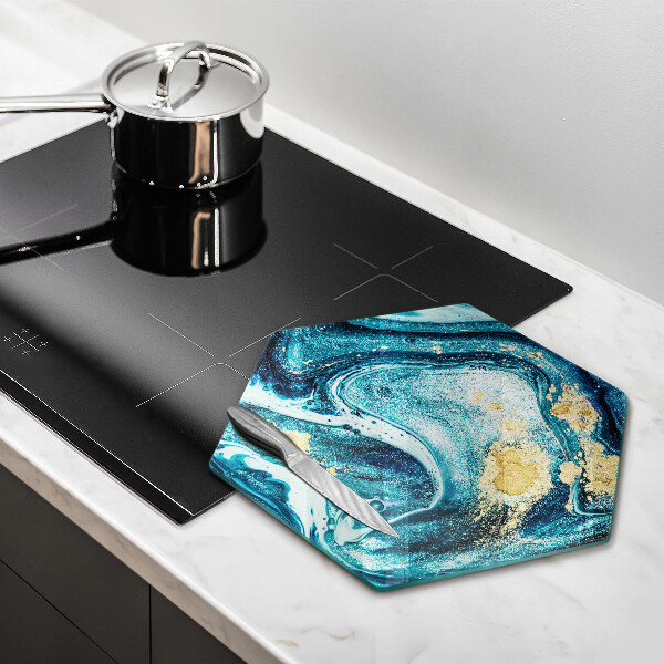 Üveg vágódeszka Kék arany absztrakció