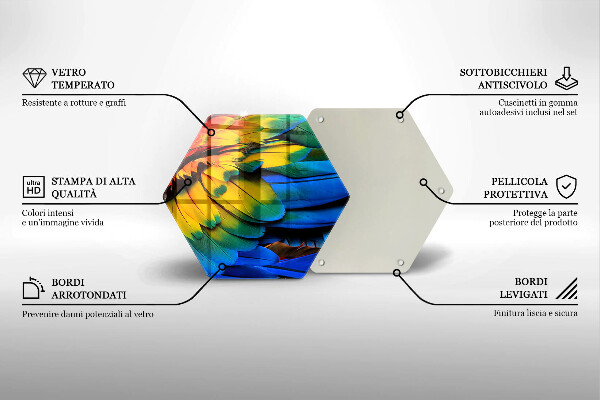 Üveg vágódeszka Színes papagáj toll