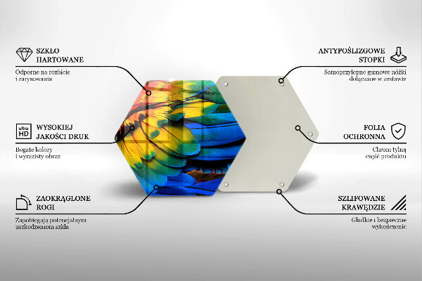 Üveg vágódeszka Színes papagáj toll
