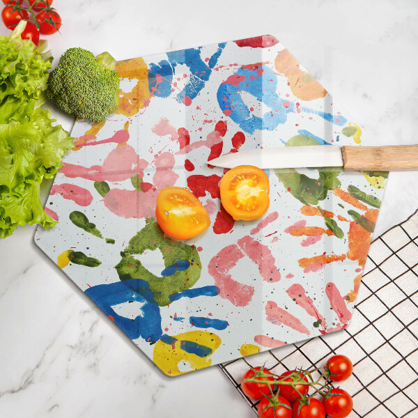 Üveg vágódeszka Gyermek kezek nyomai