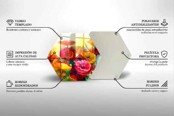 Üveg vágódeszka Festett színes virágok