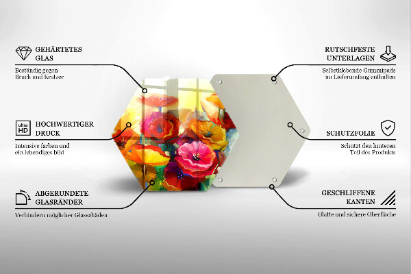 Üveg vágódeszka Festett színes virágok