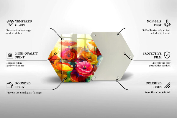 Üveg vágódeszka Festett színes virágok