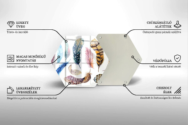 Üveg vágódeszka Színes madártollak