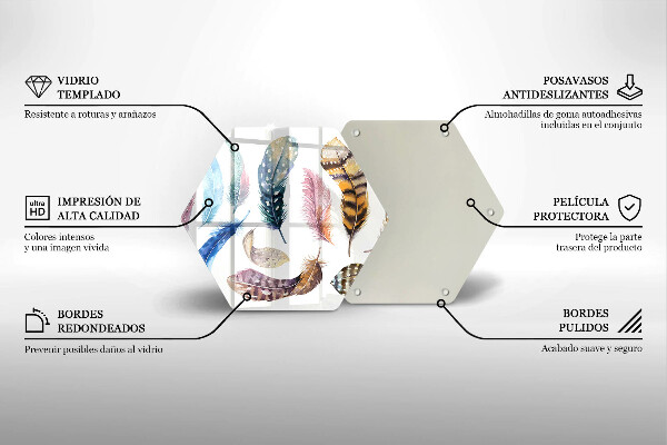 Üveg vágódeszka Színes madártollak