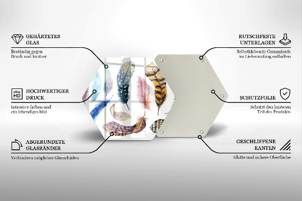 Üveg vágódeszka Színes madártollak