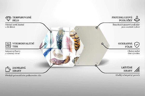 Üveg vágódeszka Színes madártollak