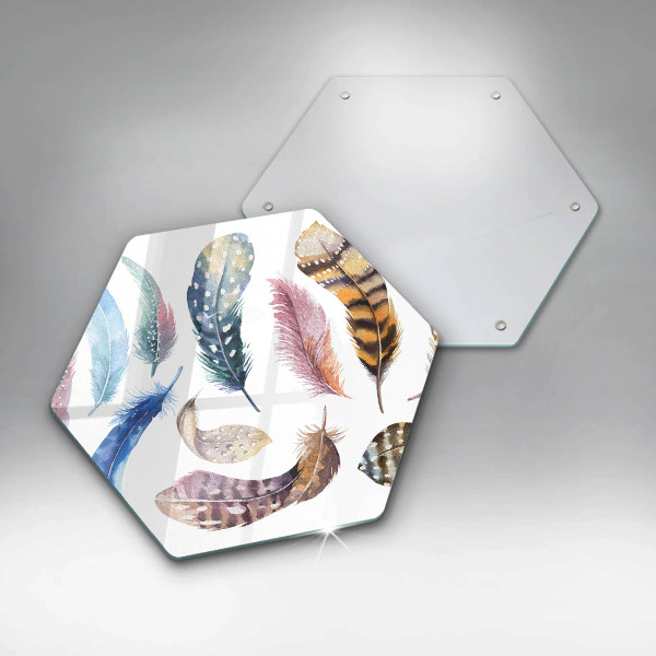 Üveg vágódeszka Színes madártollak