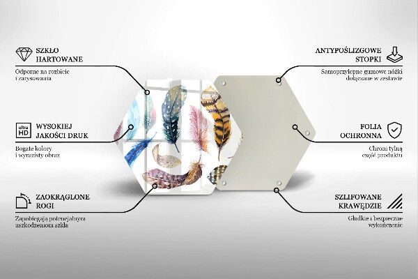 Üveg vágódeszka Színes madártollak