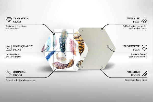 Üveg vágódeszka Színes madártollak