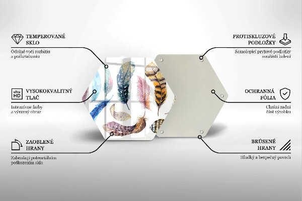 Üveg vágódeszka Színes madártollak