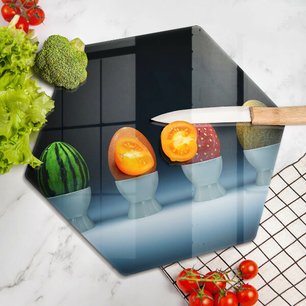 Üveg vágódeszka Absztrakt gyümölcs tojás