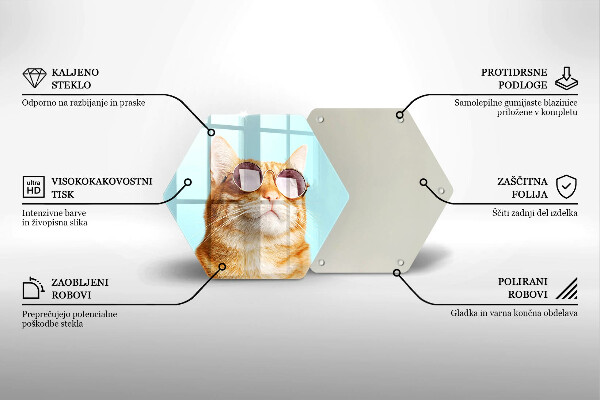 Üveg vágódeszka Vörös macska szemüveggel