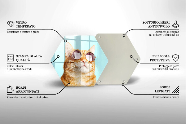 Üveg vágódeszka Vörös macska szemüveggel