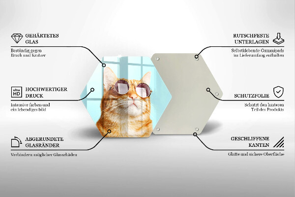 Üveg vágódeszka Vörös macska szemüveggel