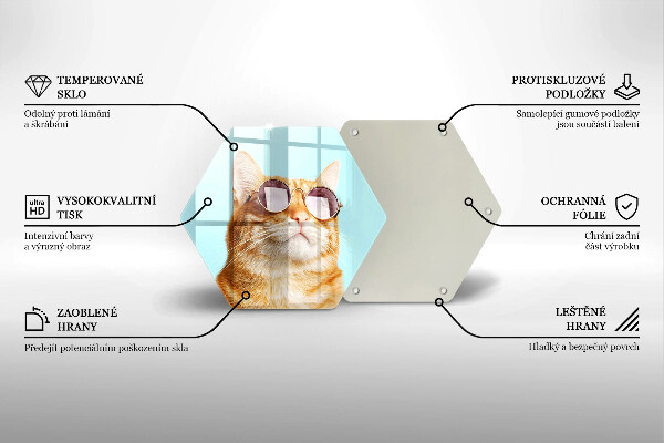 Üveg vágódeszka Vörös macska szemüveggel