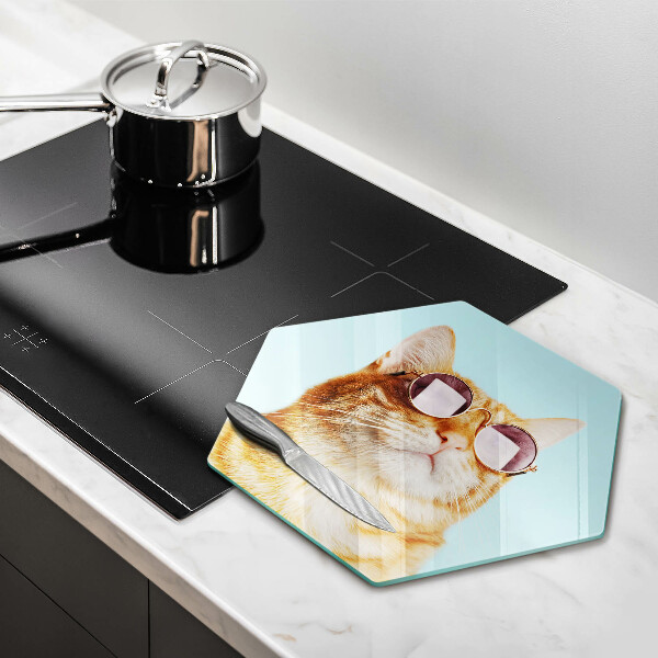 Üveg vágódeszka Vörös macska szemüveggel