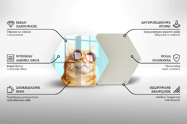 Üveg vágódeszka Vörös macska szemüveggel