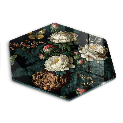 Üveg vágódeszka Vintage bazsarózsa virágok