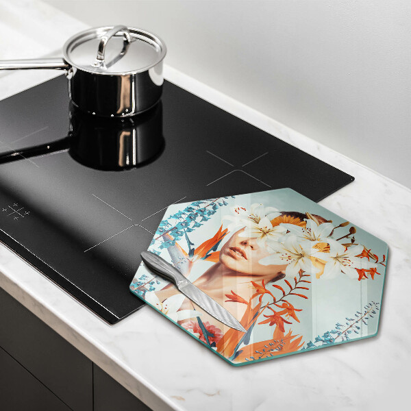 Üveg vágódeszka Nő virágban