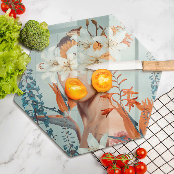 Üveg vágódeszka Nő virágban