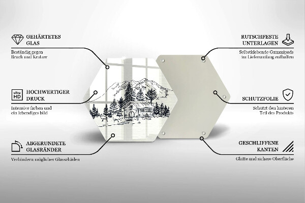 Üveg vágódeszka Rajz egy ház a hegyekben